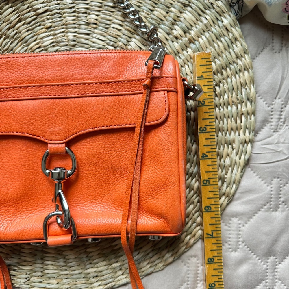 Rebecca Minkoff Mini MAC Crossbody Bag Orange Pebbled Leather Silver Hardware - Picture 10 of 10